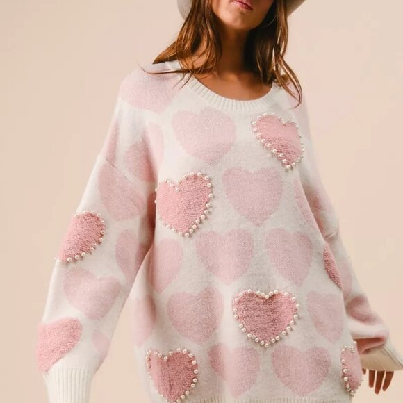 BiBi Heart Pattern Sweater with Pearl Detail - Picture 3 of 16